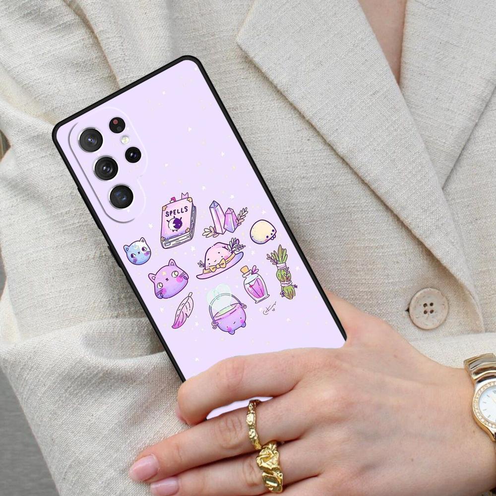 Girly Pastel Witch Goth Witch Cat Cell Phone Case for Samsung Galaxy S26 Ultra S25 S24 S23 S22 S21 S20 Note10 Cover