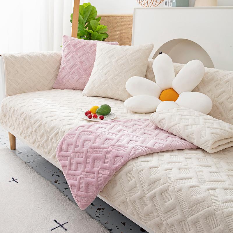 Winter New Fleece Sofa Cushion Non-slip Fleece Thickened Plush Seat Cushion Cover Cover Towel
