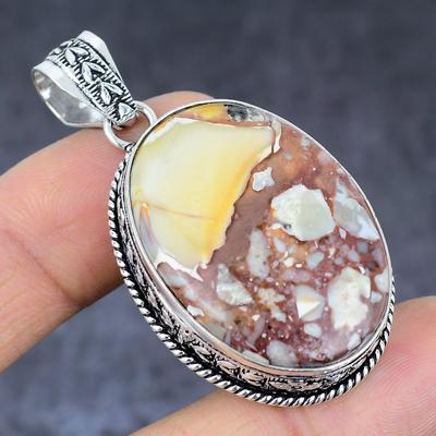 Natural Wild Horse Gemstone Handmade 925 Sterling Silver Pendant 2.17" R1h44