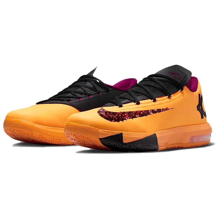 Nike KD 6 Slip Resistant Abrasion Resistant Low Top Basketball Shoes Unisex Yellow Black IB6903-800
