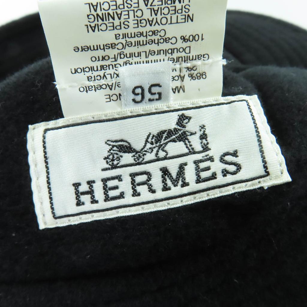 Pălărie HERMES excelentă căptușeală 100% cașmir pălărie acetat negru Femei 56 Folosit