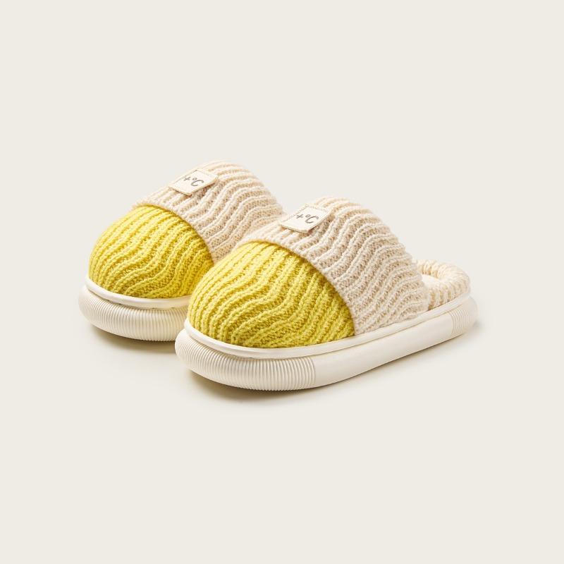 Детские хлопковые тапочки женские осенне-зимние для мамы и дочки для родителей и детей с мягкой подошвой теплые нескользящие для девочек пушистые туфли 25 жёлтый 1539₽