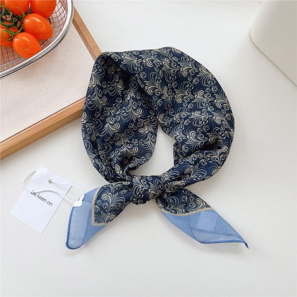 55 Floral Small Silk Scarf: Spring/Summer Korean Fashion Headscarf, Decorative Hairband, Paisley Neckerchief