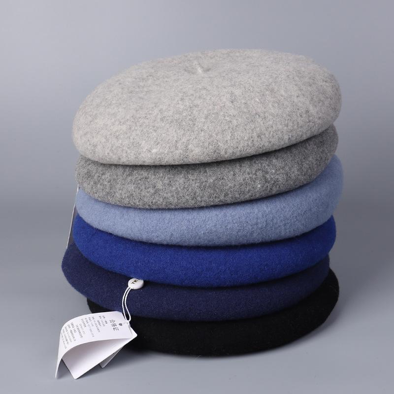 100% Australian Wool Plain Beret Cap French Minimalist British Pumpkin Hat Warm Winter Wool Painter Cap