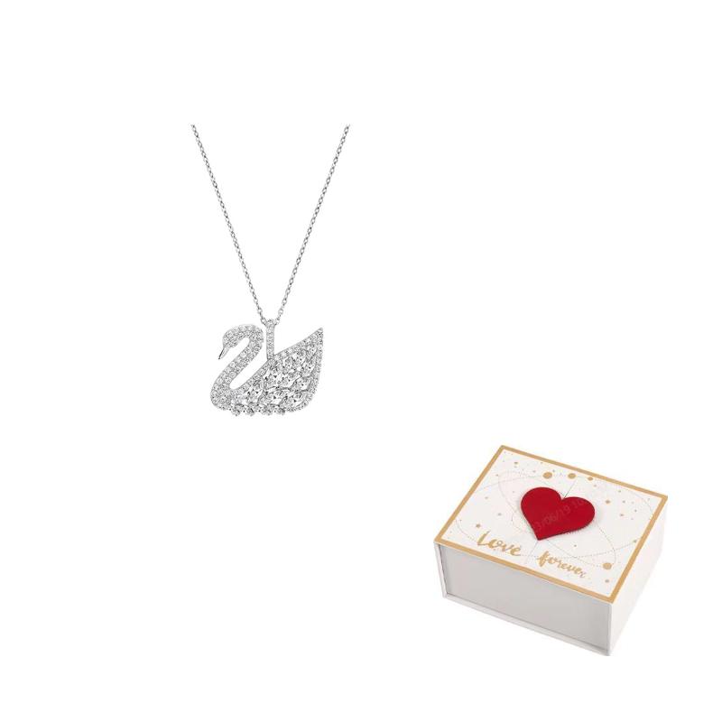 Swarovski Swan Crystal Rhodium Plated Necklaces Womens Silver F-white gift box