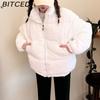 BITCED Winter Women's Stand Collar Short Corduroy Quilted Down Jacket Loose-Fit Lightweight Cotton-Padding Coat