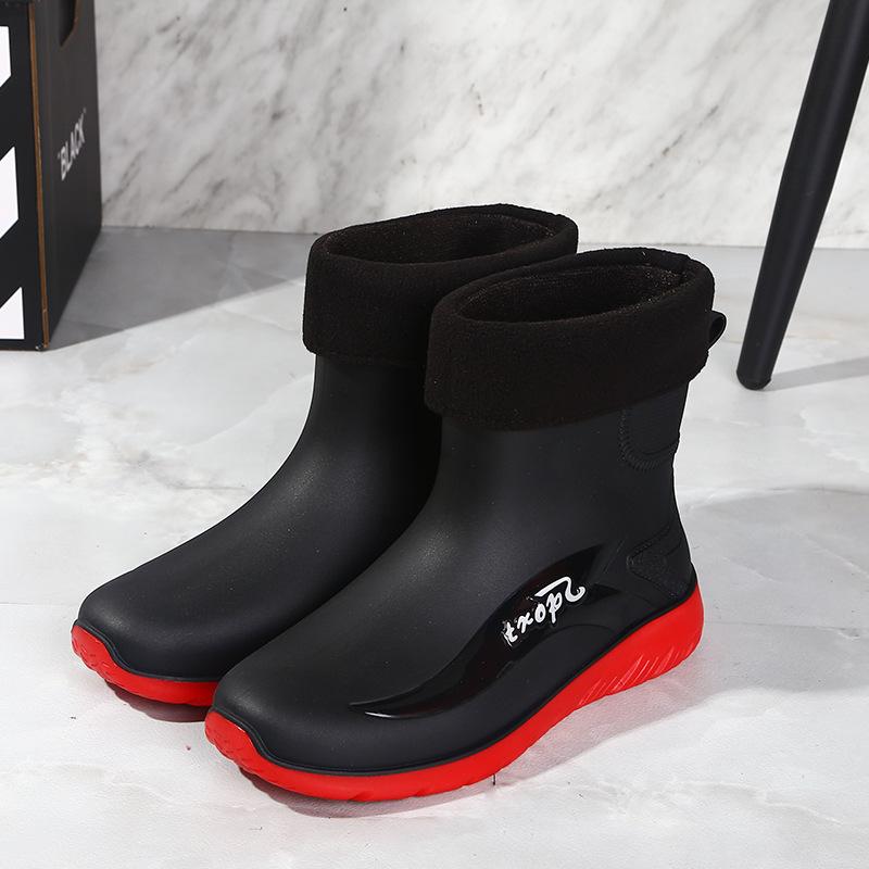 New Thick-soled Velvet Warm Fishing Special Rain Boots Rubber Shoes Waterproof and Non-slip Water Shoes Men's Rain Shoes Short Tube Thickened