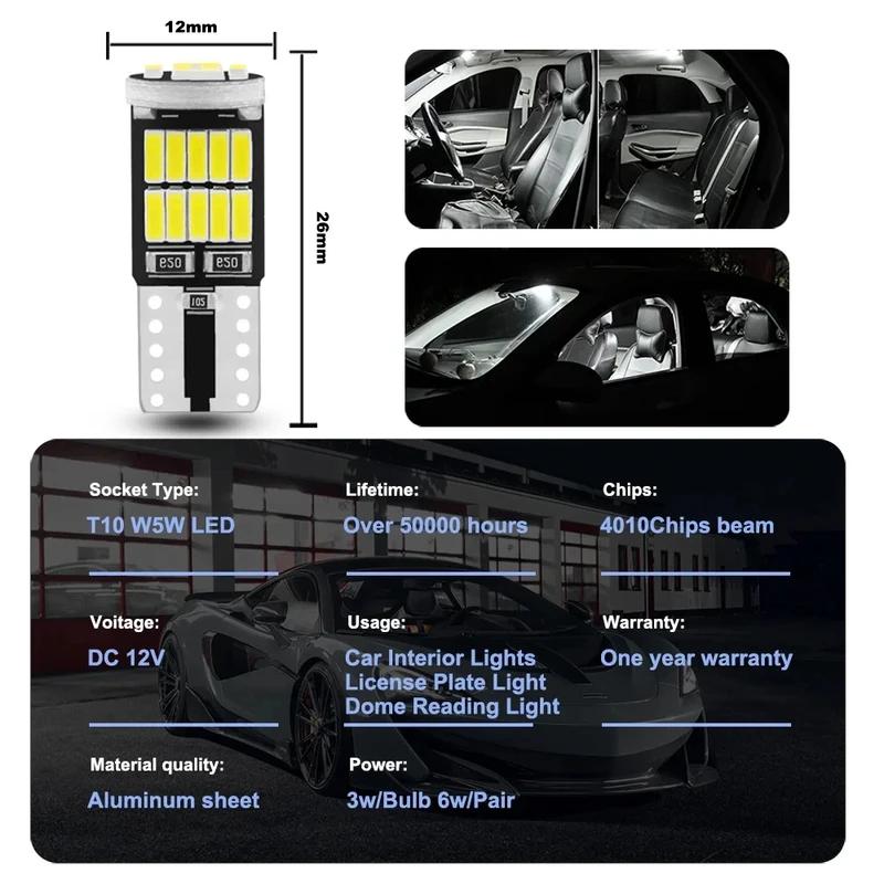 10-30PCS W5W T10 Led Bulbs Canbus 4014 SMD 6000K 168 194 Led 5w5 Car Interior Dome Reading License Plate Signal LightLamp Bulbs 7