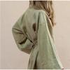 Women's Lace Up Mini Dress Spring Long Sleeve V-neck Cotton Linen Sashes Dresses Casual Loose Kimono Cardigan Dress