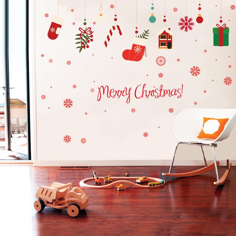 Red Christmas pendant wall sticker bedroom living room window glass wall fringed self-adhesive waterproof sticker