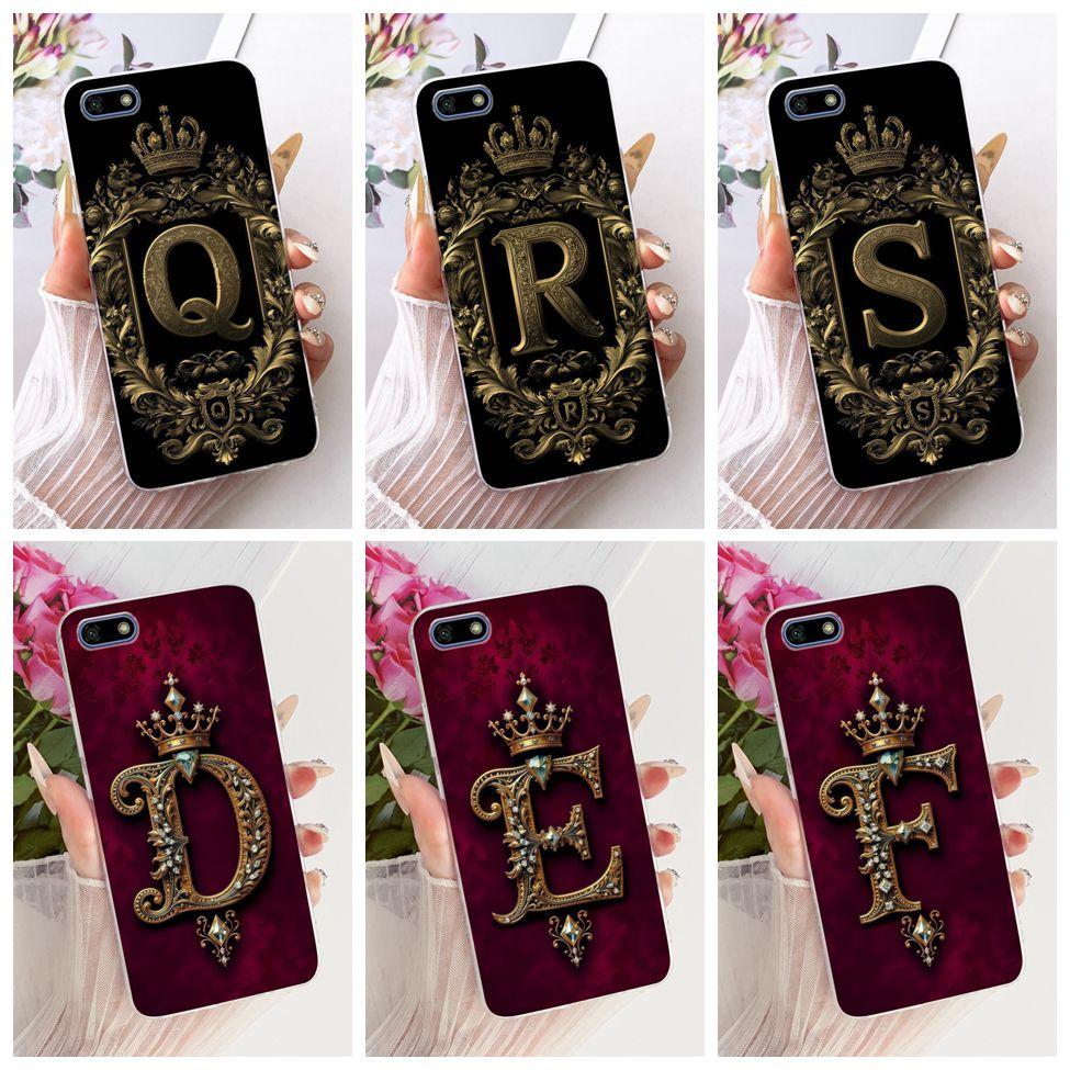 Clear For Huawei Y5 2018 Cover For Huawei Y5 Prime 2018 Case Luxury Crown A-Z Letters 2D Painted Casing For Huawei Y5 Lite 2018