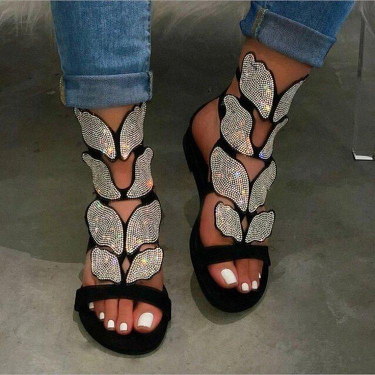 Fashion 2025 Summer Fashion Sandals for Women Plus Size Butterfly Crystal Gladiator Sandals Comfortable Open Toe Shoes Woman Sandalias