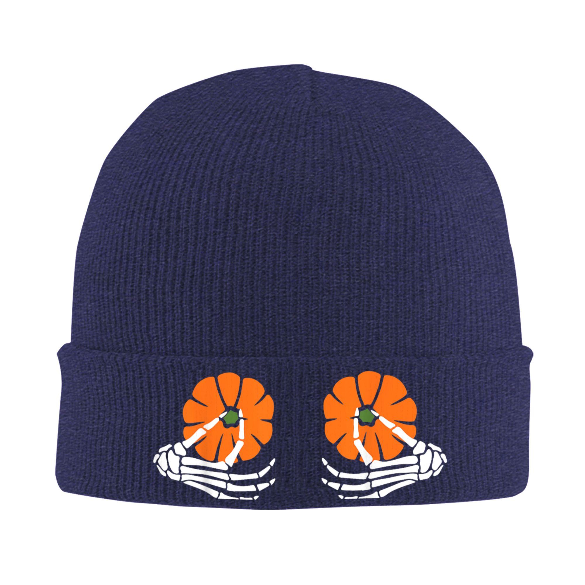 

Men Women Unisex Boob Skeleton Hand On Chest Pumpkin Halloween Costume Beanie Hats Y2K Cool Knit Hat Caps Elastic Bonnet Hats One Size