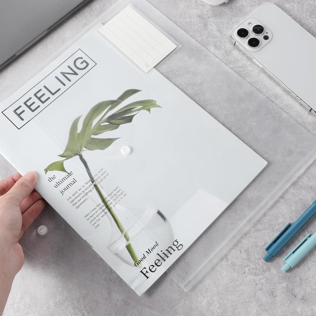 20pcs Plastic Envelopes, Clear Envelopes with Snap Button Closure, Document Folders Letter Size A4 Size File Envelopes with Label Pocket for School