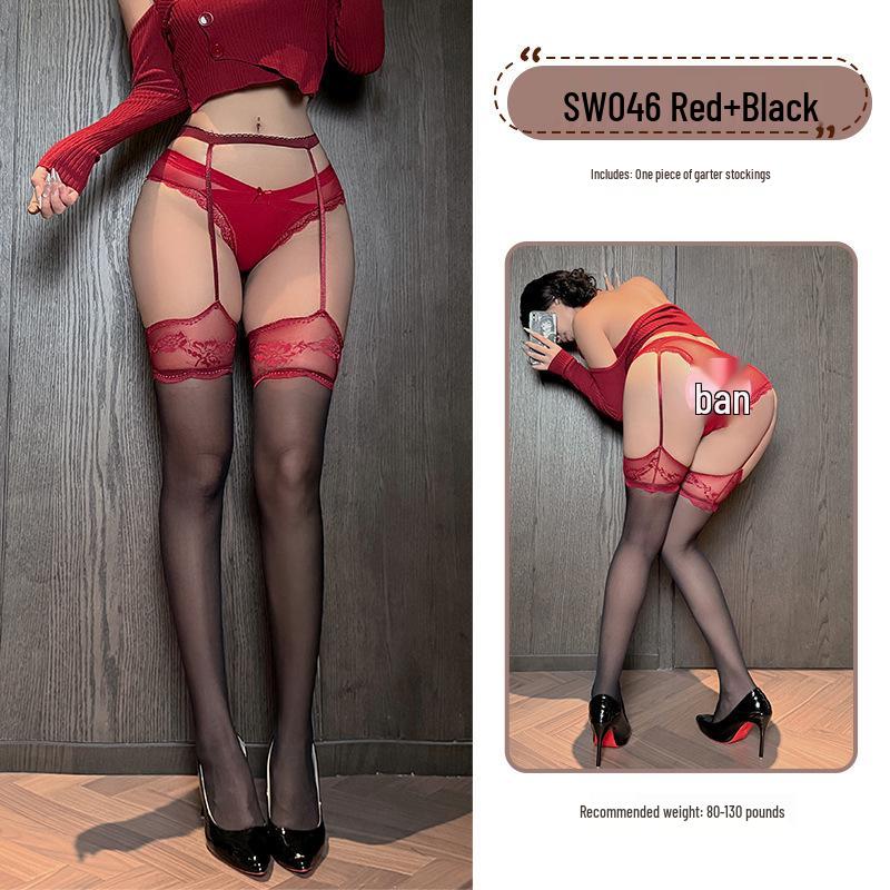 Qingchuan SW046 Sexy Lace Trim Garter Stockings with Waist Straps