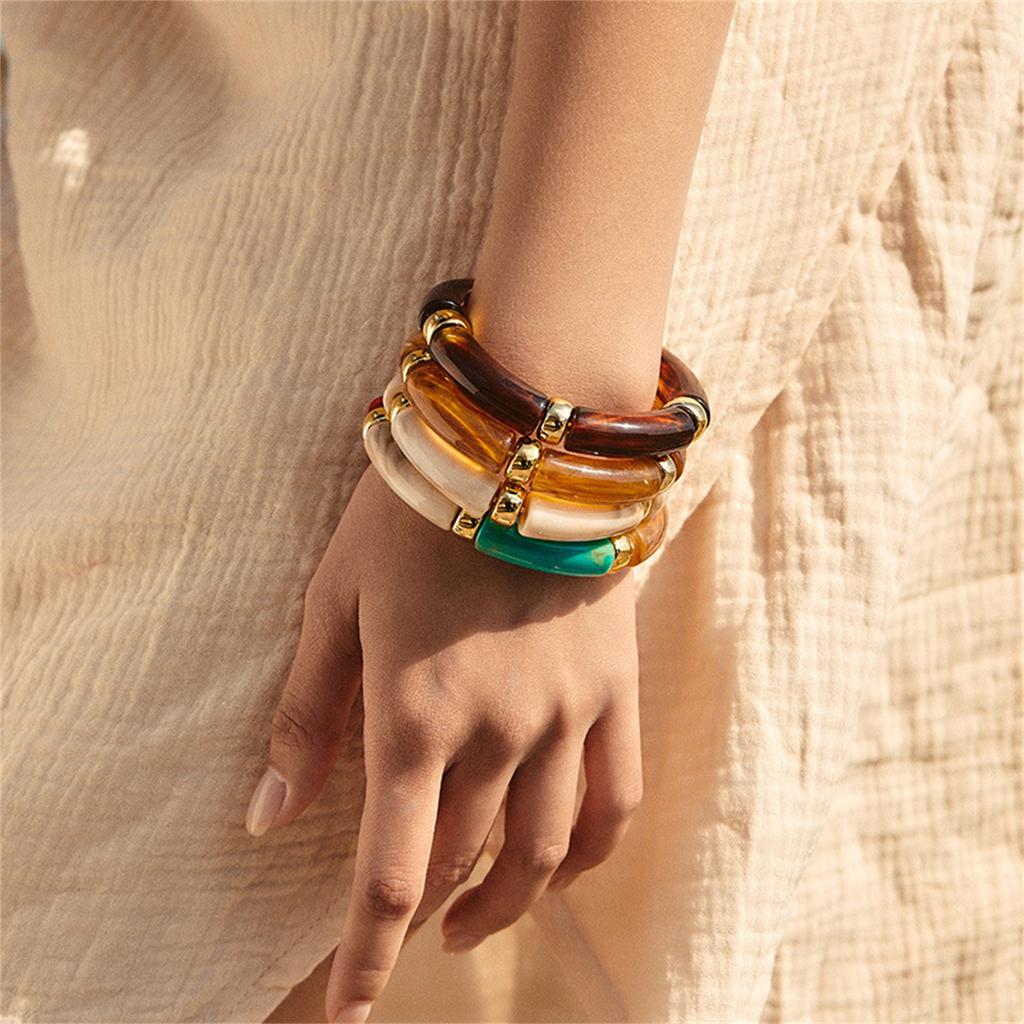 iF YOU 6pcs Chunky Acrylic Bangle Bracelets for Women, Resin  Bead Stretchy Bracelet Stack, Fashion Jewelry for Women