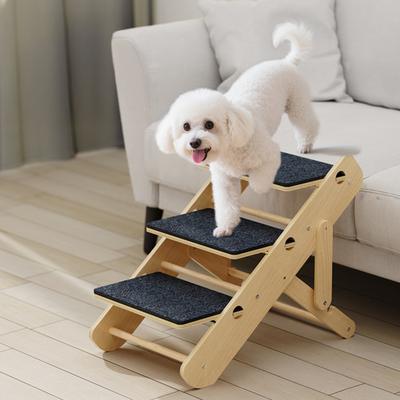 Rampa Escalera de Mascotas de Madera Gatos Convertible Pendiente Tabla Rascadora Plegable Antideslizante 3 Escalones Escalera Portátil para Mascotas para Perros