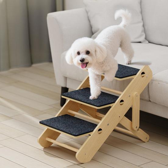 Wooden Pet Stairs Ramp Cats Convertible Slope Scratching Board Foldable Non-Slip 3 Steps Portable Pet Ladder for Dogs