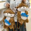 Adorable Otter Backpack Realistic Look Fluffy Simulation Animal Shoulder Bag Holding Fish Soft Student School Bag Casual Use