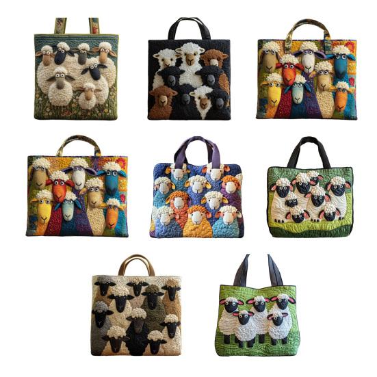 Quilted Tote Bag Cute Sheep Pattern Tote Women Retro Purse Machine Washable Handbag for Daily Errands Commuting Grocery Shopping