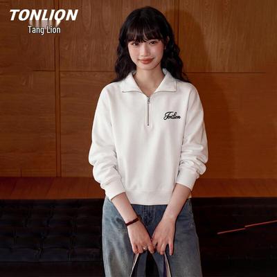 TonLion Women's Polo Collar Letter Print Sweatshirt