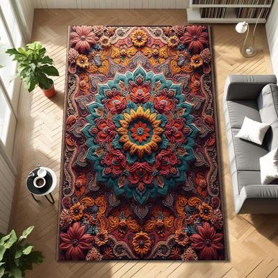 Dywan Obszarowy Mandala w Odważnym Stylu Boho Maksymalistycznym Dywan z Geometrią Sacralną do Wystroju Domu Whimsigoth Medytacji lub Salonu