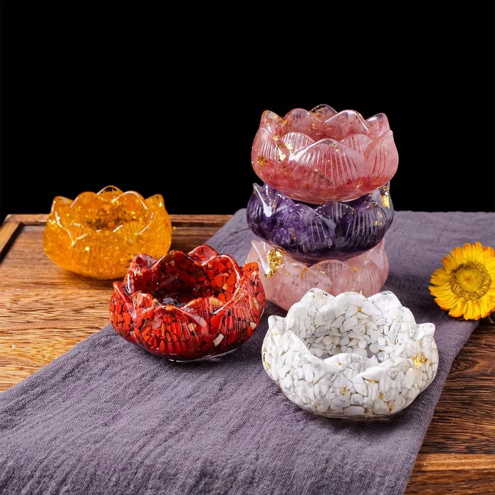 DIY Craft Crystal Incense Holder Lotus Shape Jewelry Storage Container  Office Decor