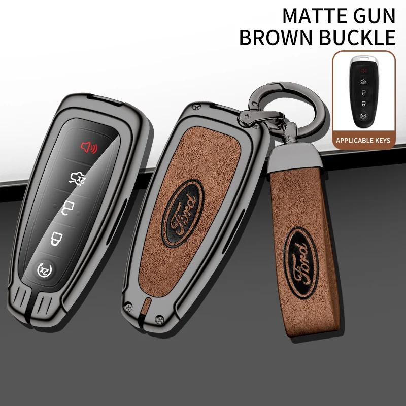 

New 2026 Car Sticker Leather Car Remote Key Case Cover Shell For Ford Edge Explorer Escape Focus Taurus Flex For Lincoln MKS MKT