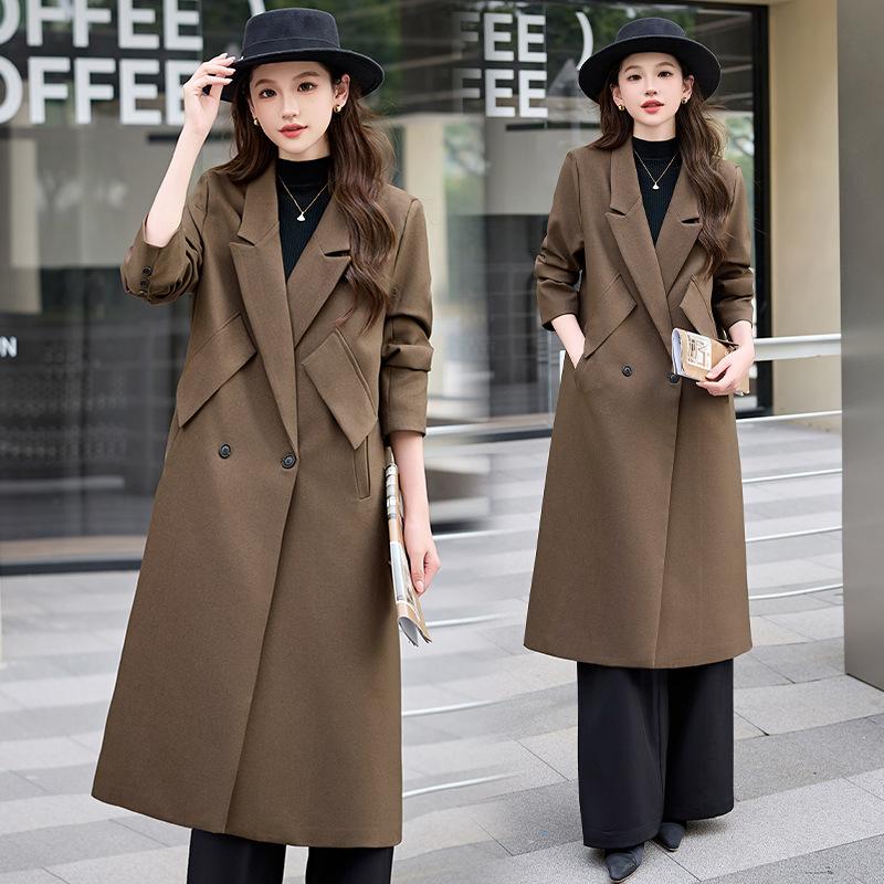 

Куртка с воротником-стойкой в стиле легкой роскоши, женская, новая, на весну и осень, двубортное длинное пальто 2XL