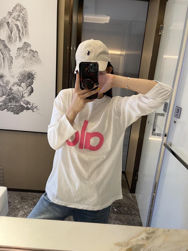 Camiseta de Manga Larga Unisex con Estampado de Letras Suelta de Cuello Redondo ALO Original Primavera 2026 - Hilo Doble de 300g