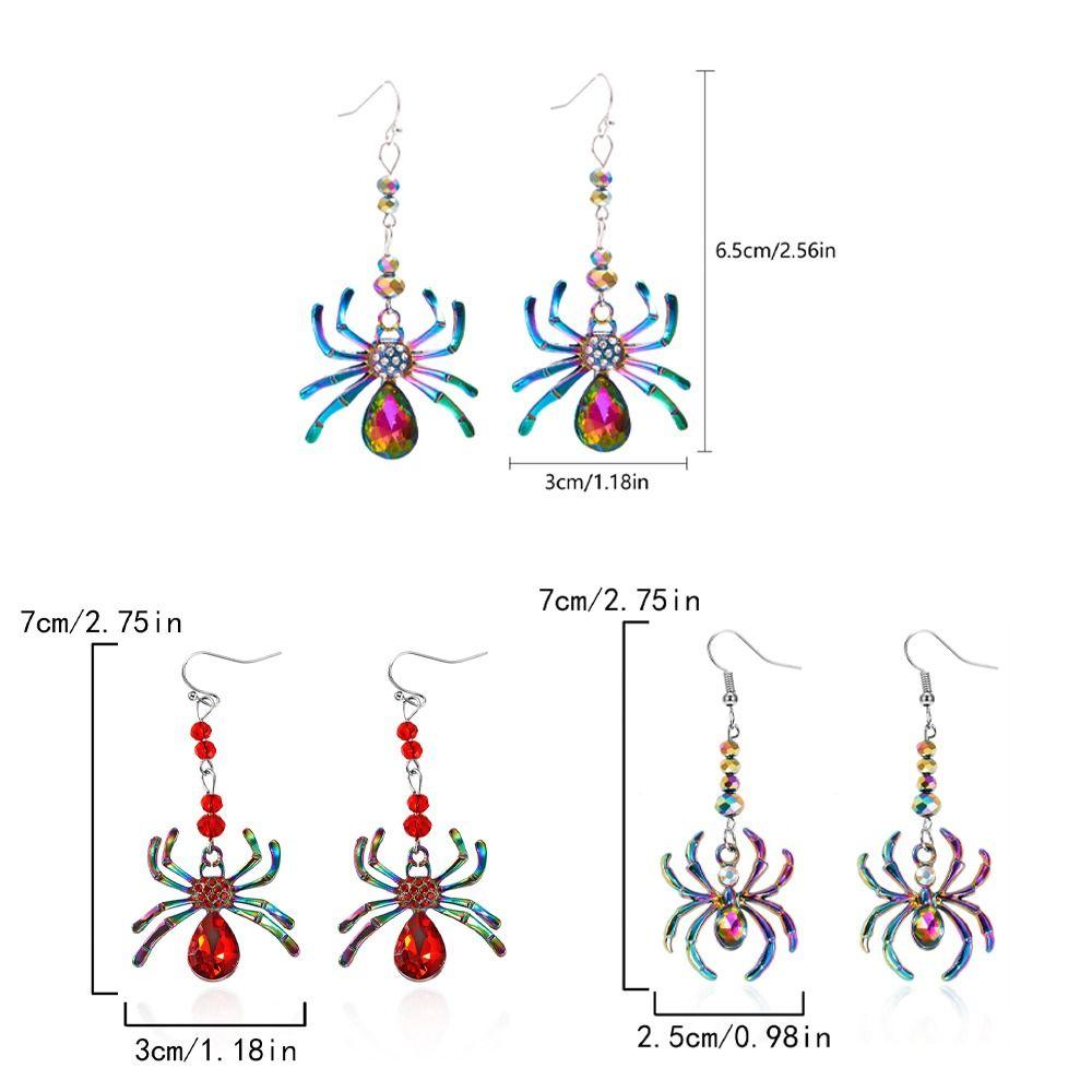 3pairs Zinc Zinc Alloy Rhinestone Drop Earring Colorful Spider Earrings Halloween Dangle Earrings  Girls Gift