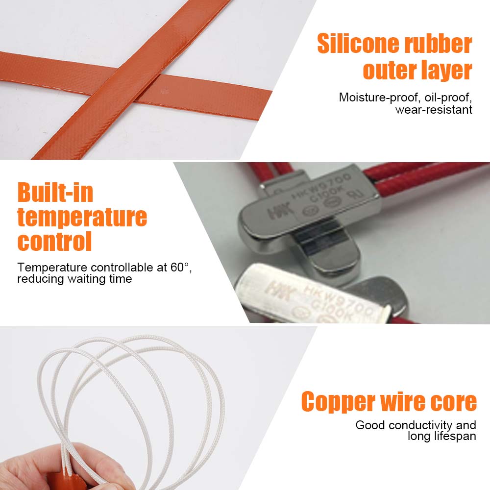 Flexible Silicone Heating Pad Automotive Heating 12V/24V Flexible Heater Detachable Power Cord Fast Heating Car Accessories