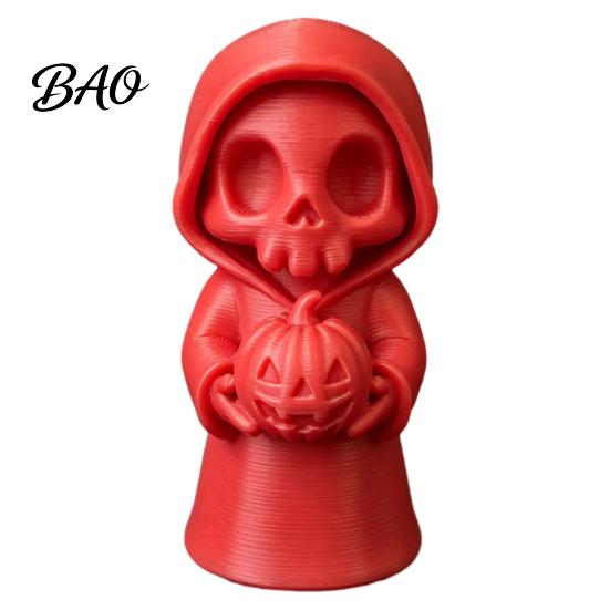 Indoor Party Embellishments 3D Printed Grim Reaper Figurine Holding Pumpkin, Blank DIY Tabletop Seasonal Decor Paintable Halloween Statue, Cute