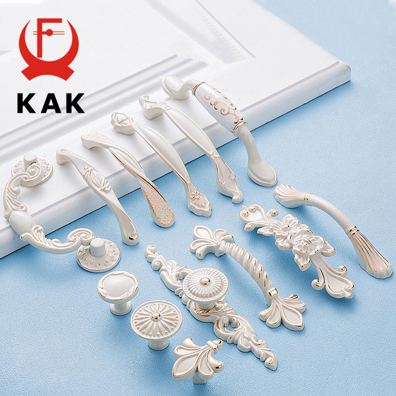 KAK 5pcs Zinc Aolly Ivory White Cabinet Handle Kitchen Cupboard Door Pulls Drawer Knobs European Style Furniture Handle Hardware