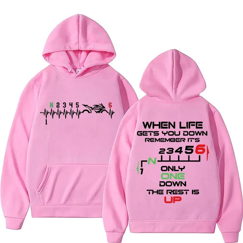 Nuove Felpe con Cappuccio Battito Cardiaco da Motociclista con Marce 1N23456 per Donna Uomo Autunno e Inverno Sport Casual Top Felpa con Cappuccio da Donna