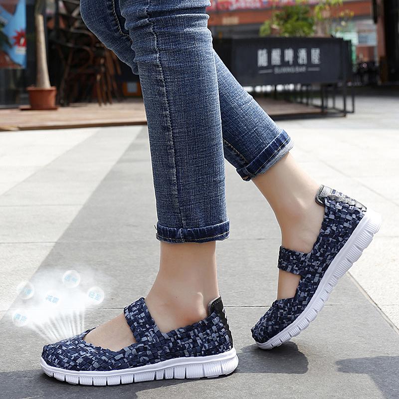 Summer Mary Janes Women Sandals Beach Lazy Shoes White Blue Casual Weave Soft Slip On Walking Color Sandals Large Size