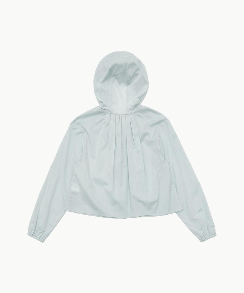 Amomento Sheer Shirring Hooded Blouse_Light Blue