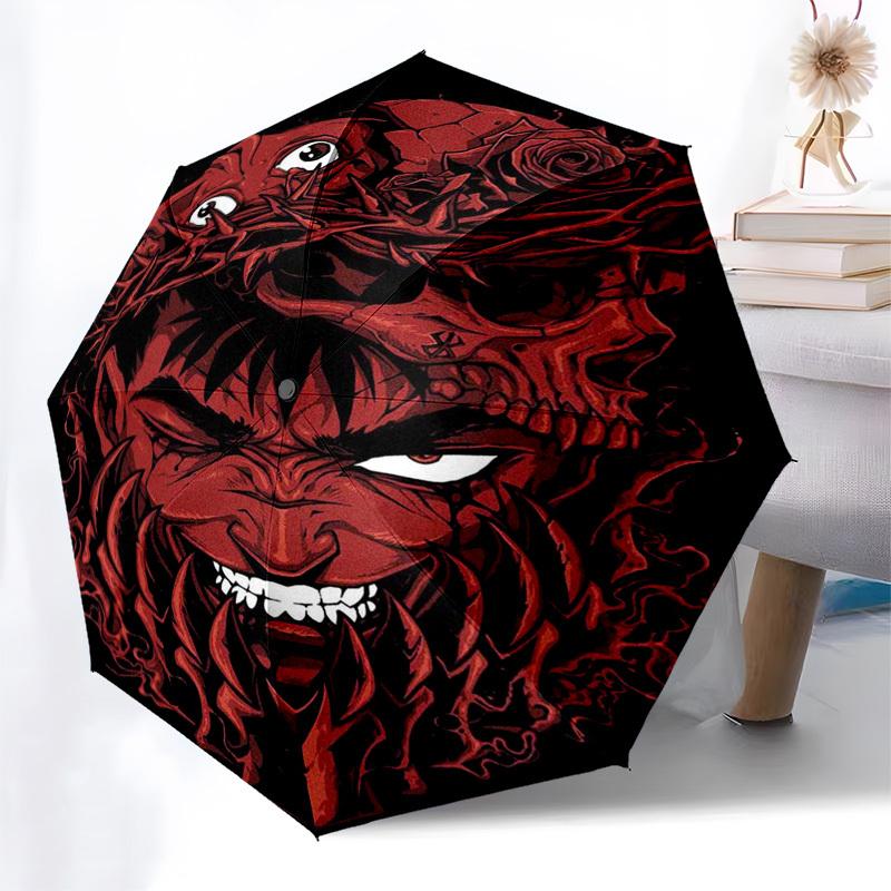 1pc Red Dragon Head Outdoor Umbrella - Automatic Opening/Closing, 3-Fold Design, 8-Bone Frame, Perfect Gift for Fans and Travelers.L004