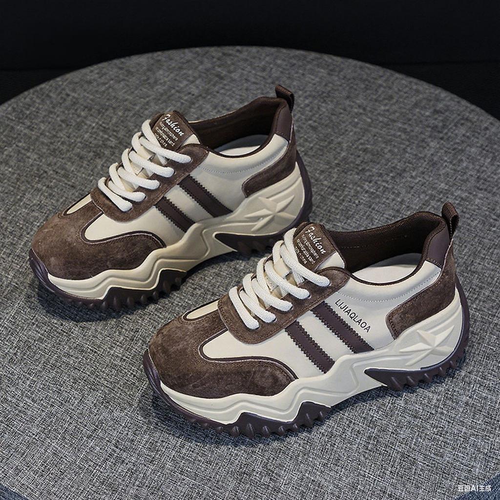 Dad Shoes Girl 2025 Autumn and Winter New Velvet Soft Leather Internet Celebrity Explosion Thick Sole Small Casual Sports Forrest Gump Shoes