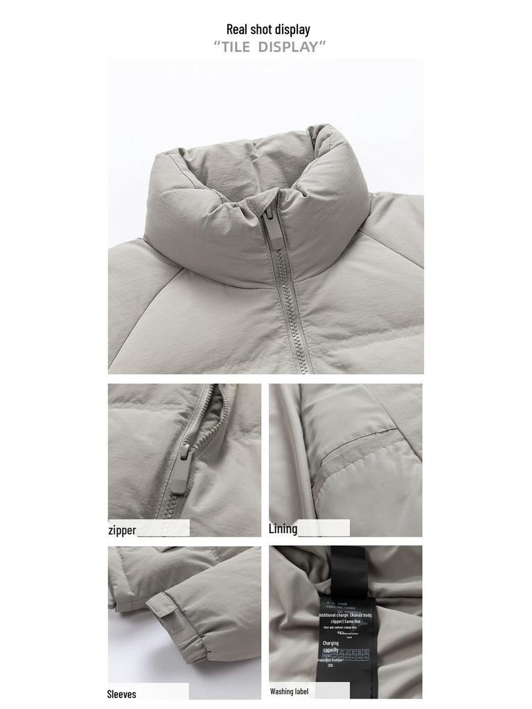 Warme Daunenjacke für Herren: Winter dick gefüttert, mit Samt gefüttert, kältebeständig, 90% weiße Entendaunen, lockere Passform mit Stehkragen.