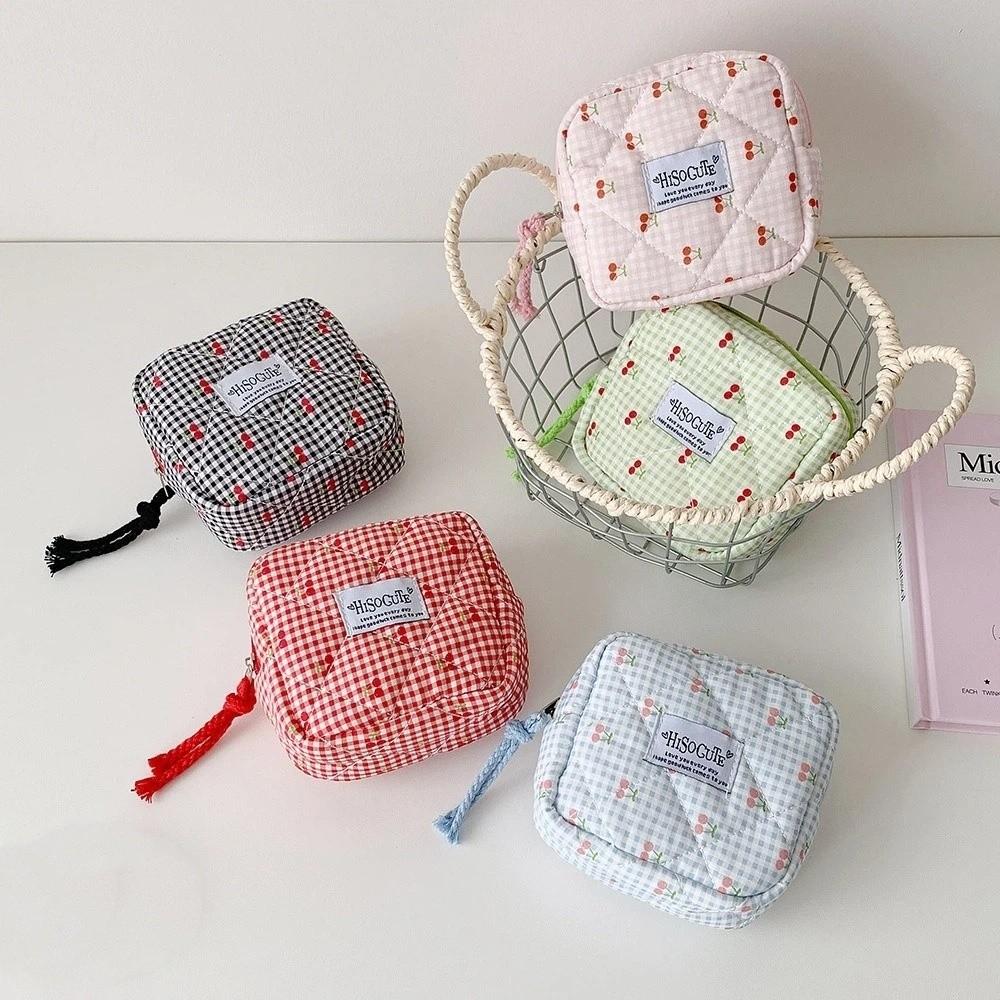 Large Capacity Fruit Cherry Pencil Bag Single Layer Cloth Plaid Pen Bag  Birthday Gift