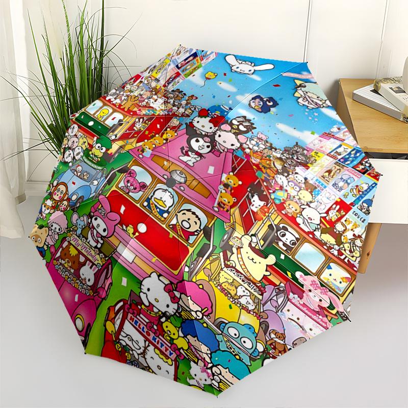 

1pc Sanrio Characters Parade Automatic Opening Umbrella - Portable Tri-Fold Design with 8-Bone Iron Frame, Perfect for Festivals, Travel, Daily Use, a