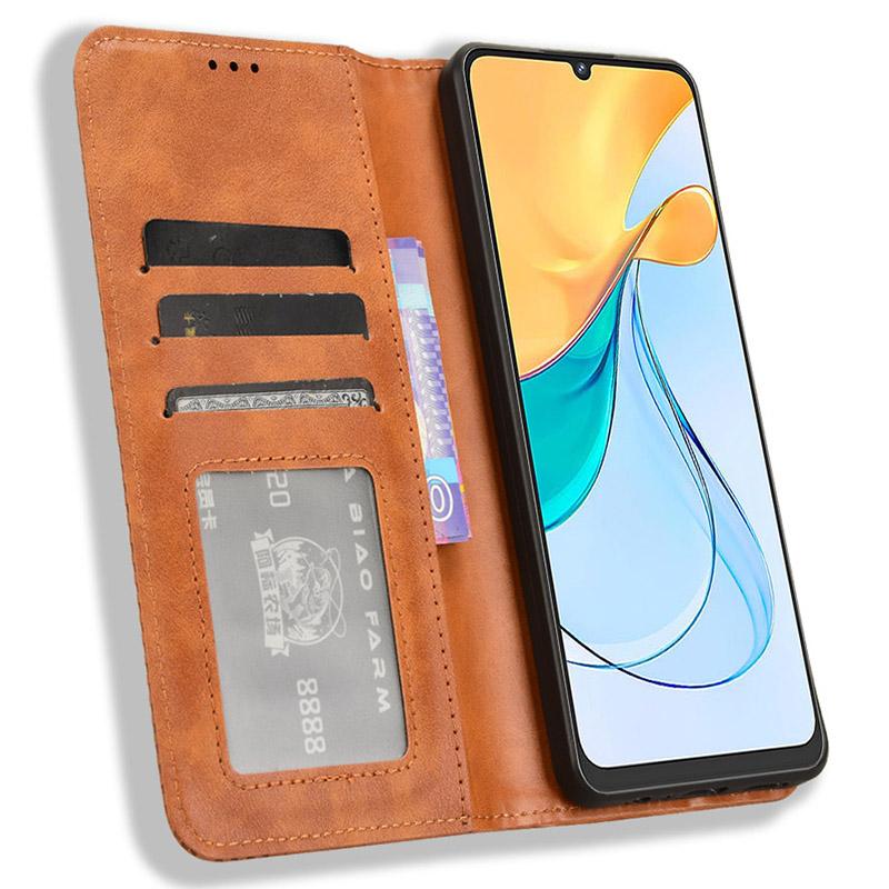 

For ZTE Blade V50 Vita Wallet Case Retro Leather Phone Cover Magnetic Closing Brown