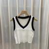 Summer New American Retro College Style Color Contrast Sweet and Spicy Short V-neck with A Small Vest Top with Halter