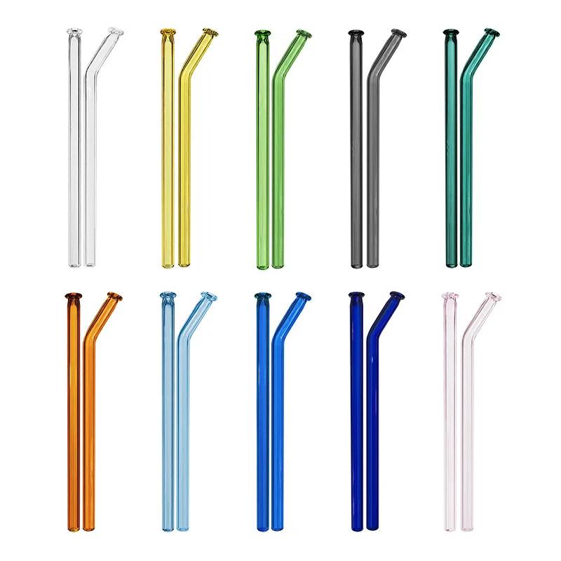 10Pcs/Set High Borosilicate Glass Straw Reusable Eco Friendly Drinking Straws Set Bubble Tea Smoothies Bar Accessories