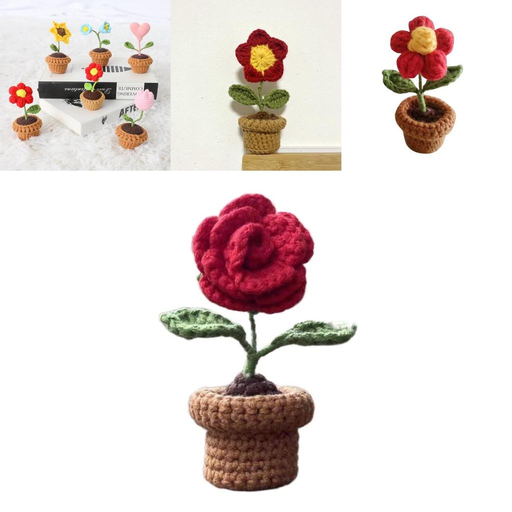 DIY Handgemachte Gestrickte Blume Topfpflanze Florale Kunst Dekoration