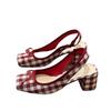 Fashion Plaid Square Toe Thick Heel Women Shoes 2025 New Bowknot Square Head High Heel Casual Sandals for Women Sandalias