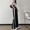 Women's Ice Silk Wide-Leg Sports Pants - Black, Thin, Straight, Loose, Casual Style for Spring, Summer, and Autumn