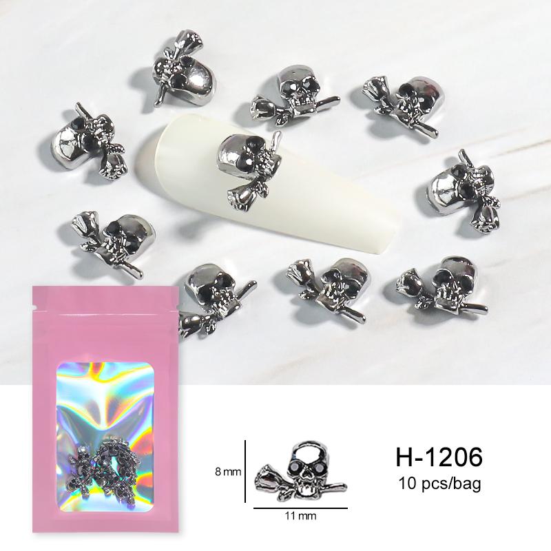 Alloy Skull Nail Charms Retro Halloween Decals Ornaments 3D Ghost Silver Classic Jewelry Nails Art Design Manicure Accessories