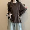 Plus Size Lace Sleeve Women's Slimming Long Sleeve T-Shirt - Autumn/Winter Loose Fit